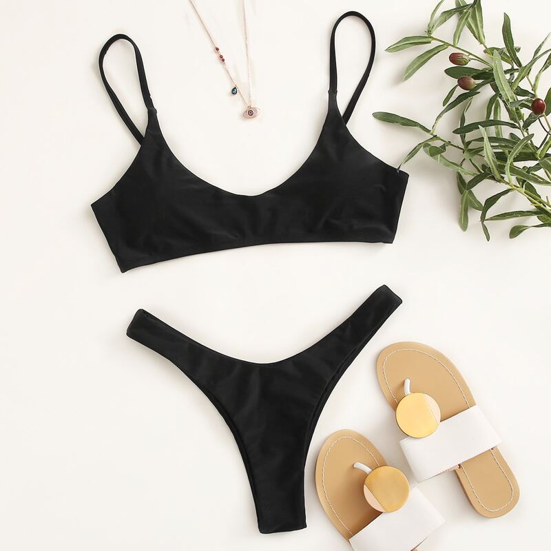 

Cami High Leg Bikini Swimsuit, Black