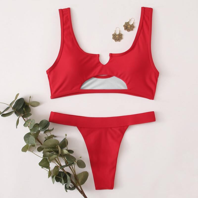 

Cut Out Tanga Bikini Swimsuit, Red