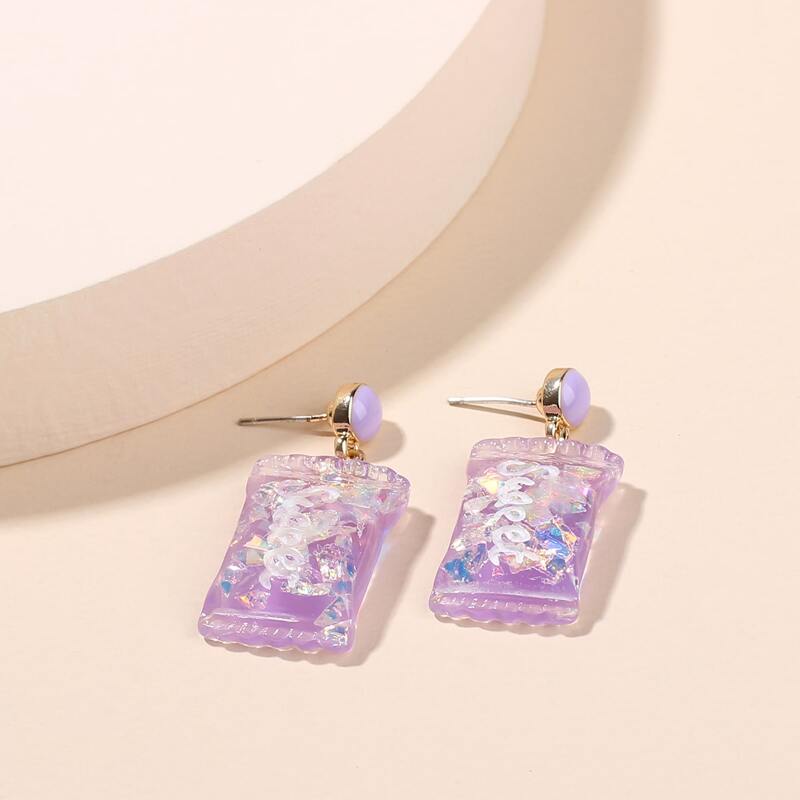 

Candy Shaped Drop Earrings, Purple
