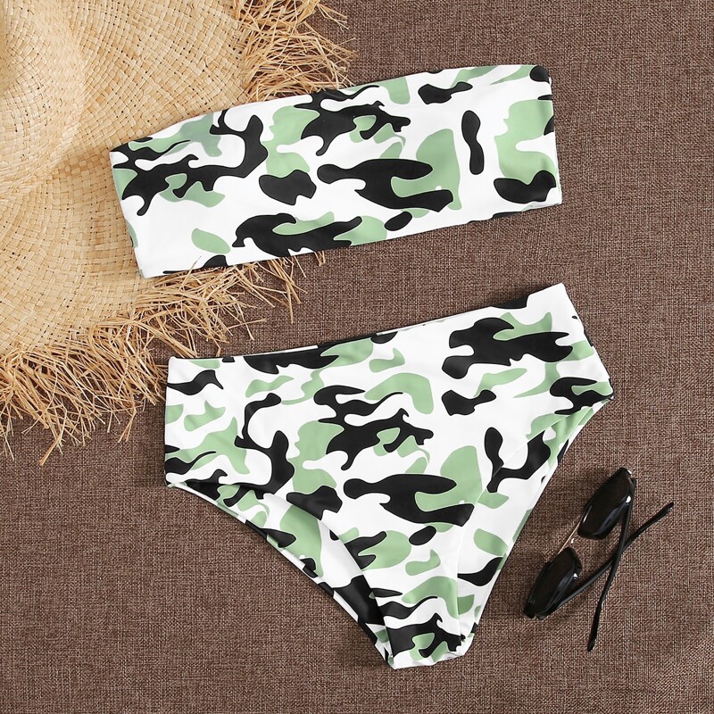 

Camouflage Bandeau Bikini Swimsuit, Multicolor