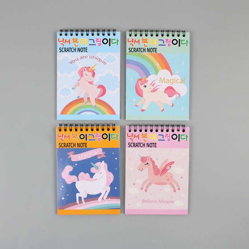 

1pc Cartoon Random Scratch Notebook With 1pc Wooden Stick, Multicolor