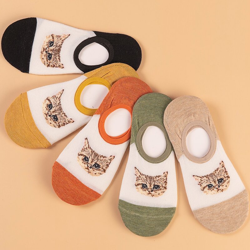 

5pairs Cat Pattern Socks, Multicolor