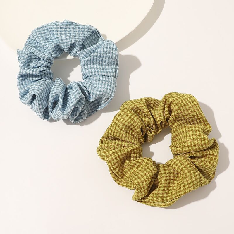 

2pcs Plaid Scrunchie, Multicolor