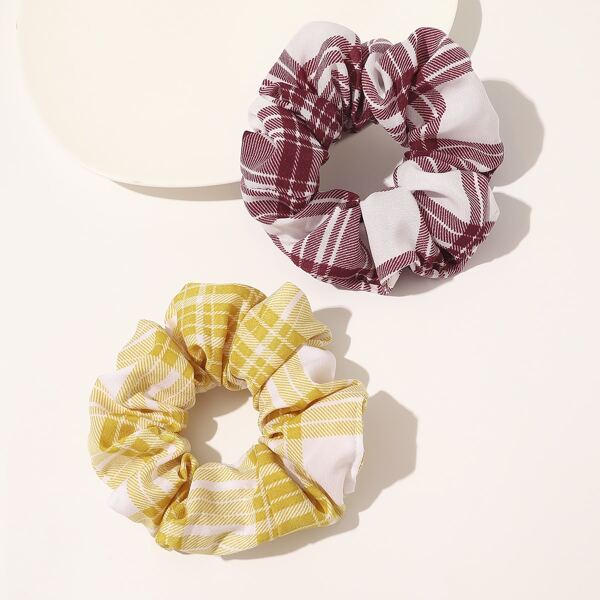 

2pcs Plaid Scrunchie, Multicolor