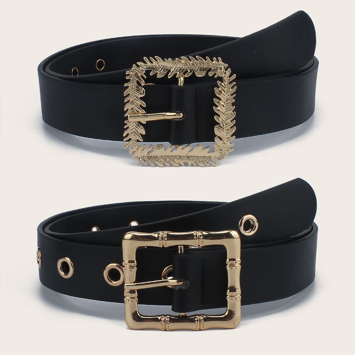 

2pcs Eyelet Decor Belt, Black