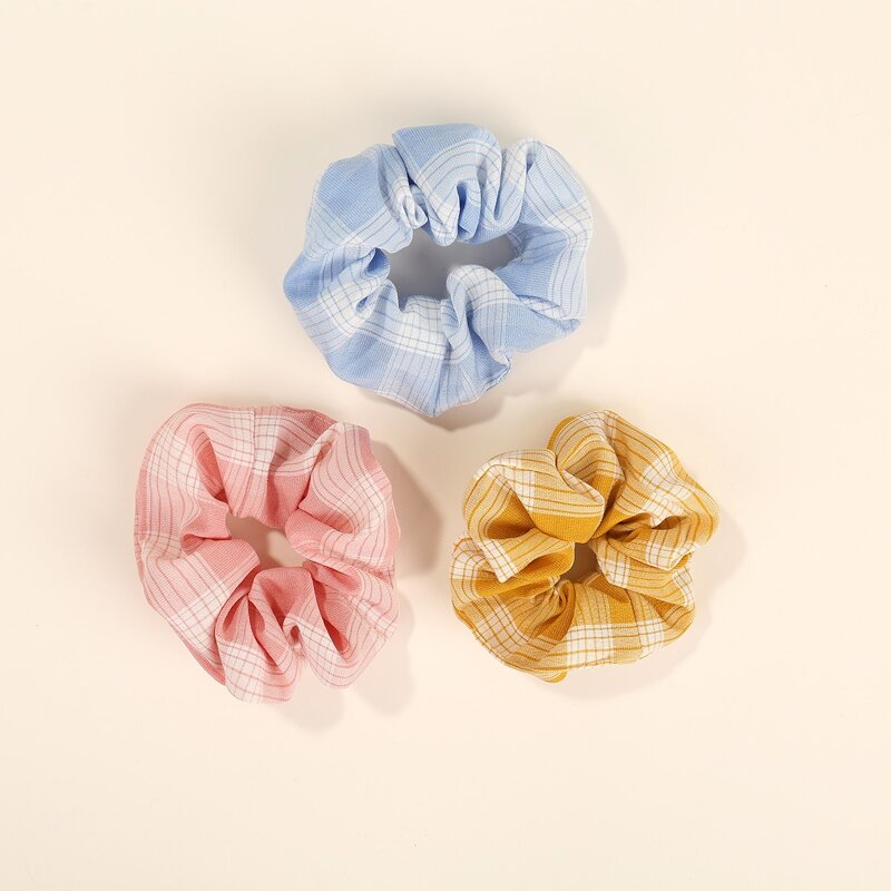 

3pcs Plaid Scrunchie, Multicolor
