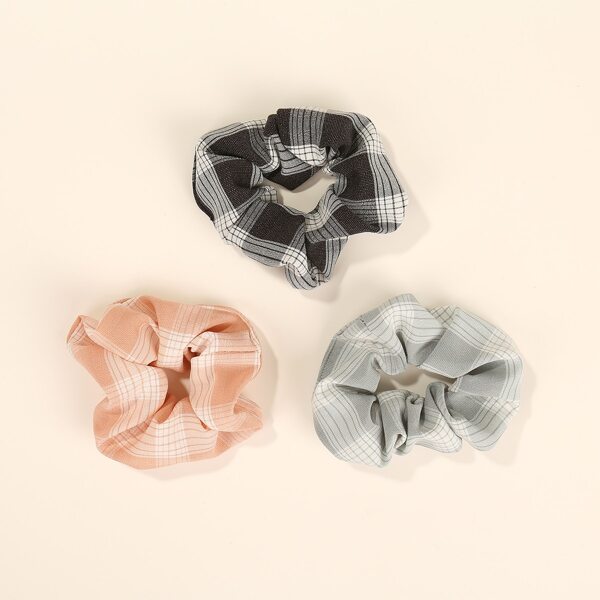 

3pcs Plaid Scrunchie, Multicolor
