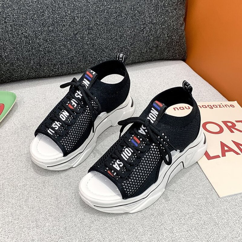 

Lace-up Front Midform Sandals, Black