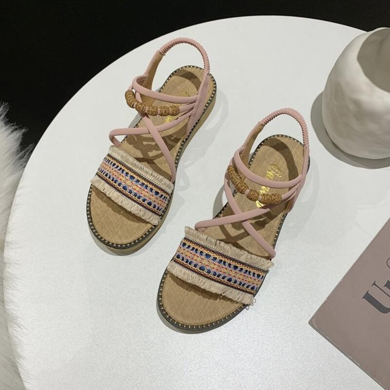 

Tribal Fringe Trim Flat Sandals, Multicolor