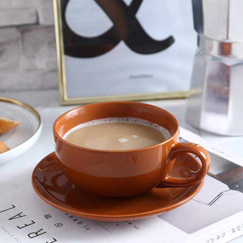 

2pcs Solid Color Tea Cup & Saucer, Brown