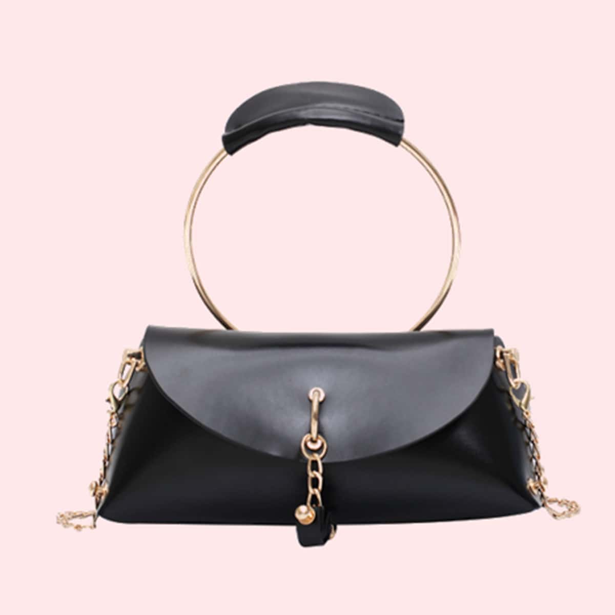 

Flap Chain Bag With Ring Handle, Black
