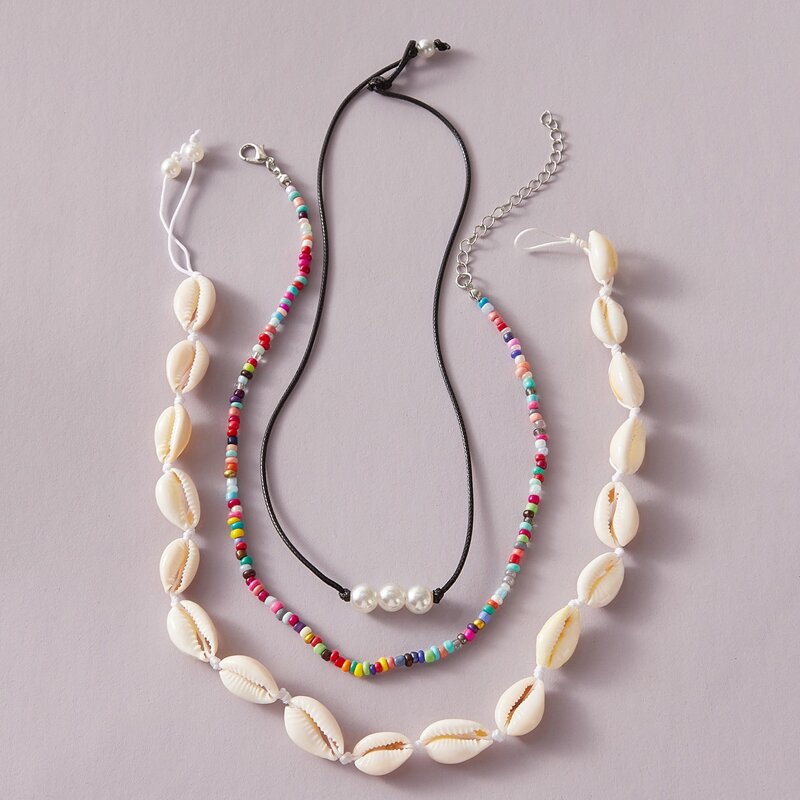 

3pcs Shell Beaded Necklace, Multicolor