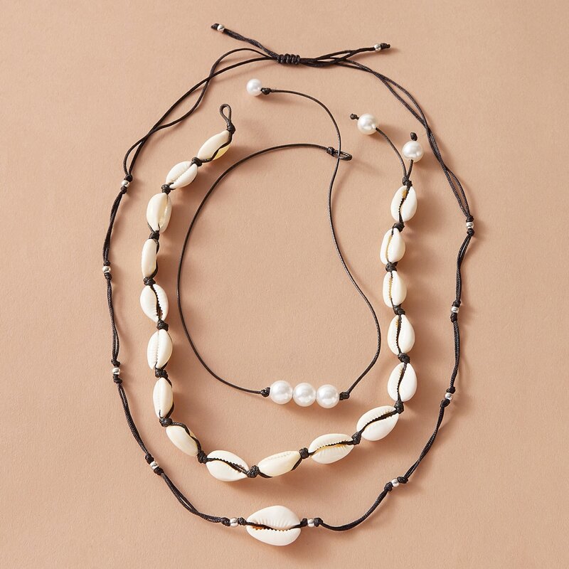 

3pcs Shell Beaded Necklace, White
