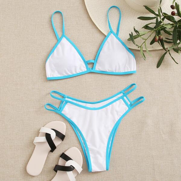

Contrast Binding Bikini Swimsuit, White