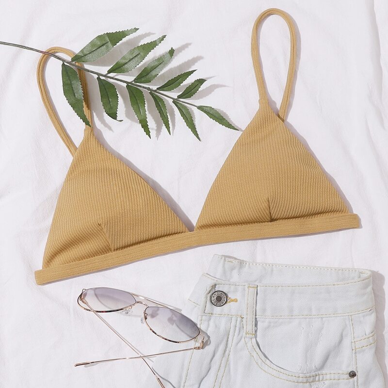 

Rib Tie Back Triangle Bikini Top, Yellow