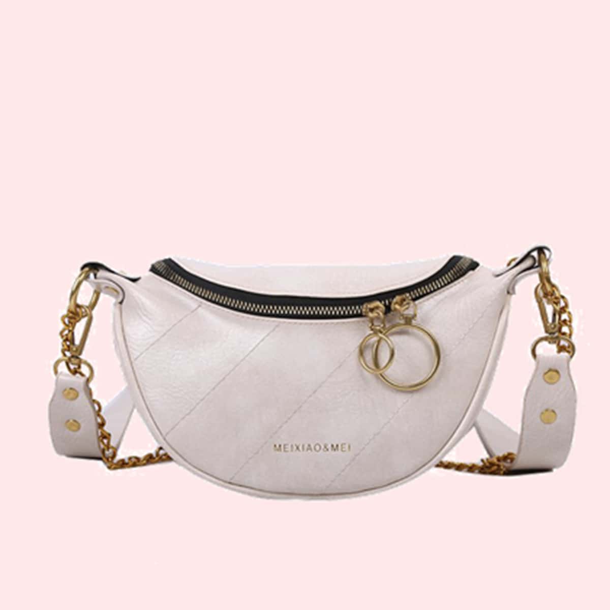 

Chain Zip Front Crossbody Bag, White