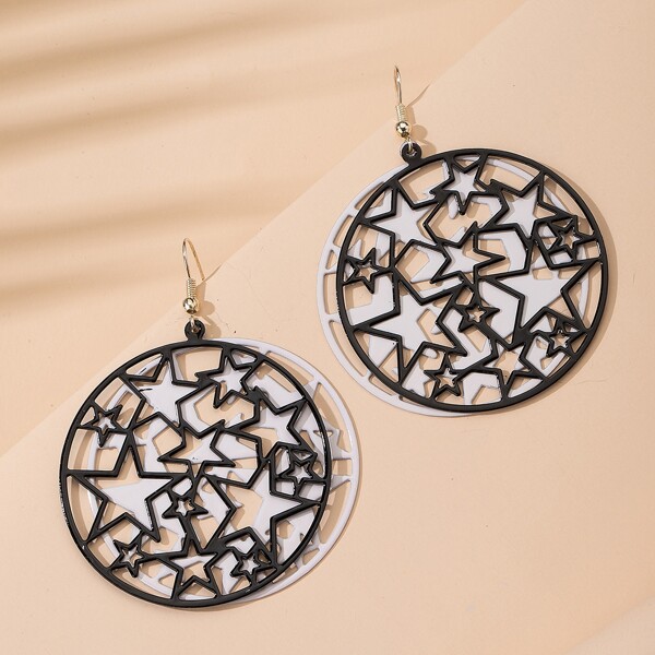 

Star Pattern Drop Earrings, Black and white