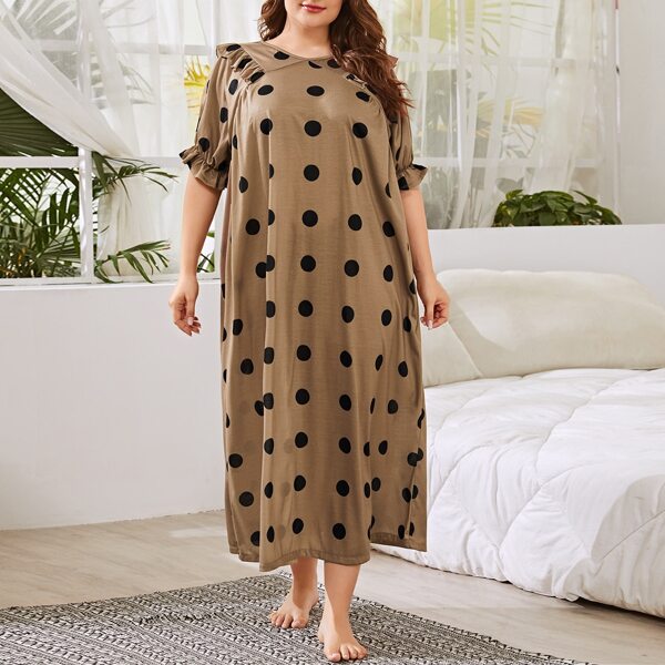 

Plus Ruffle Detail Polka Dot Nightdress, Mocha brown