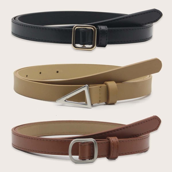 

3pcs Geo Buckle Belt, Multicolor