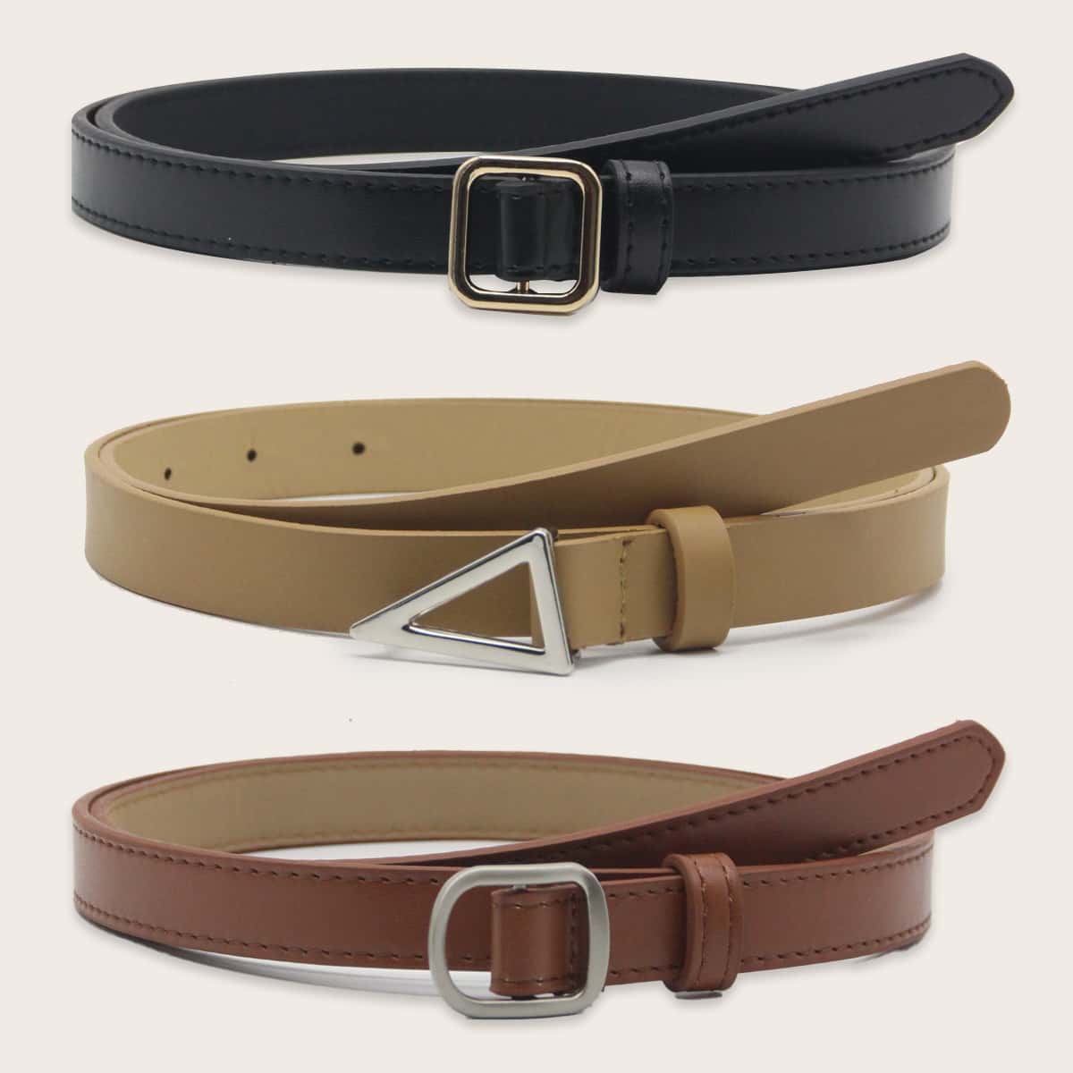 

3pcs Geo Buckle Belt, Multicolor