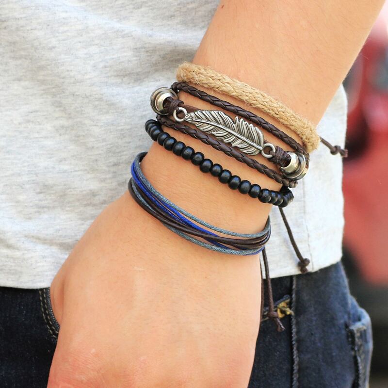 

4pcs Guys Leaf Decor Bracelet, Multicolor