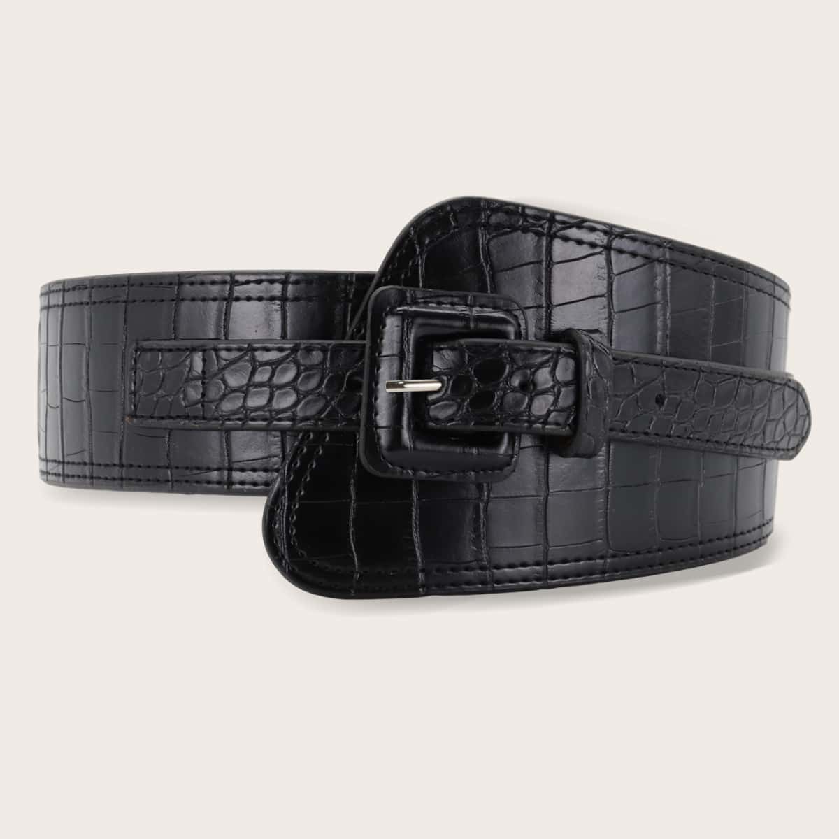 

Croc Pattern Wide Belt, Black