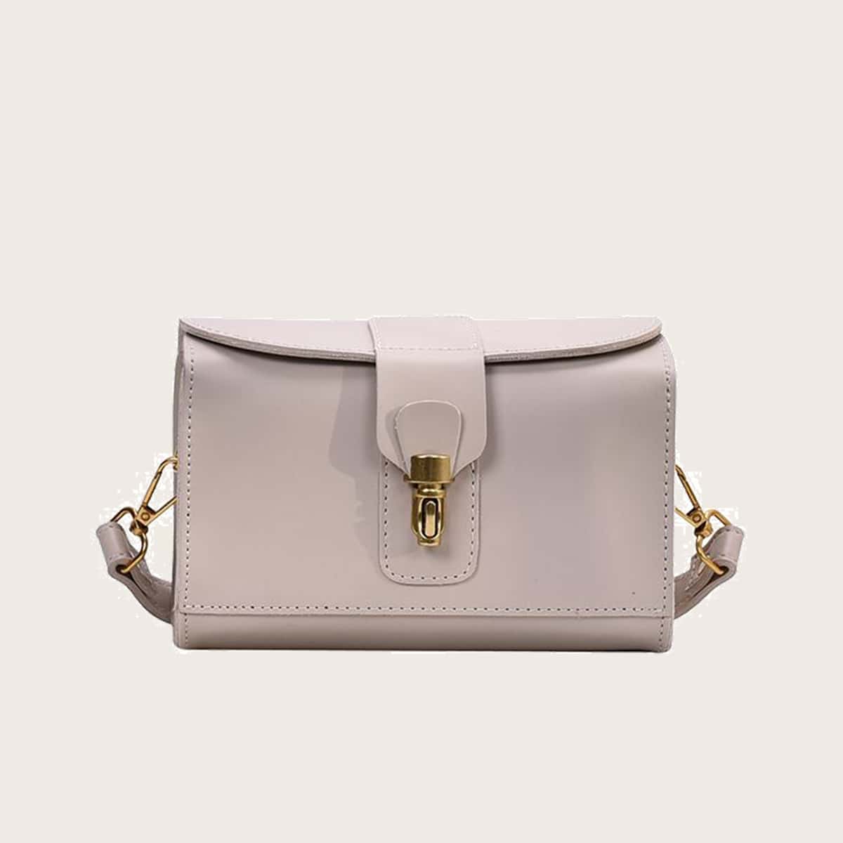

Solid Push Lock Crossbody Bag, White