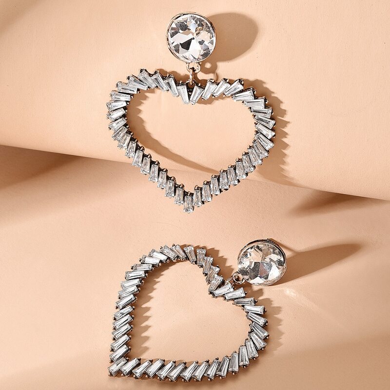 Heart Shaped Drop Earrings, Silver