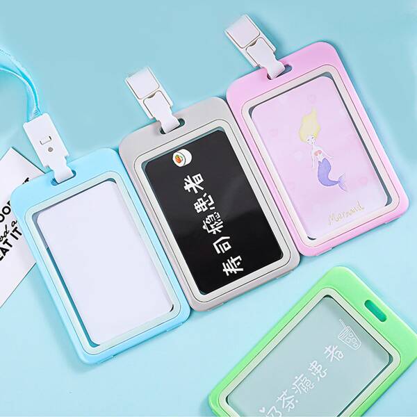 

1pc Card Holder With Lanyard, Multicolor