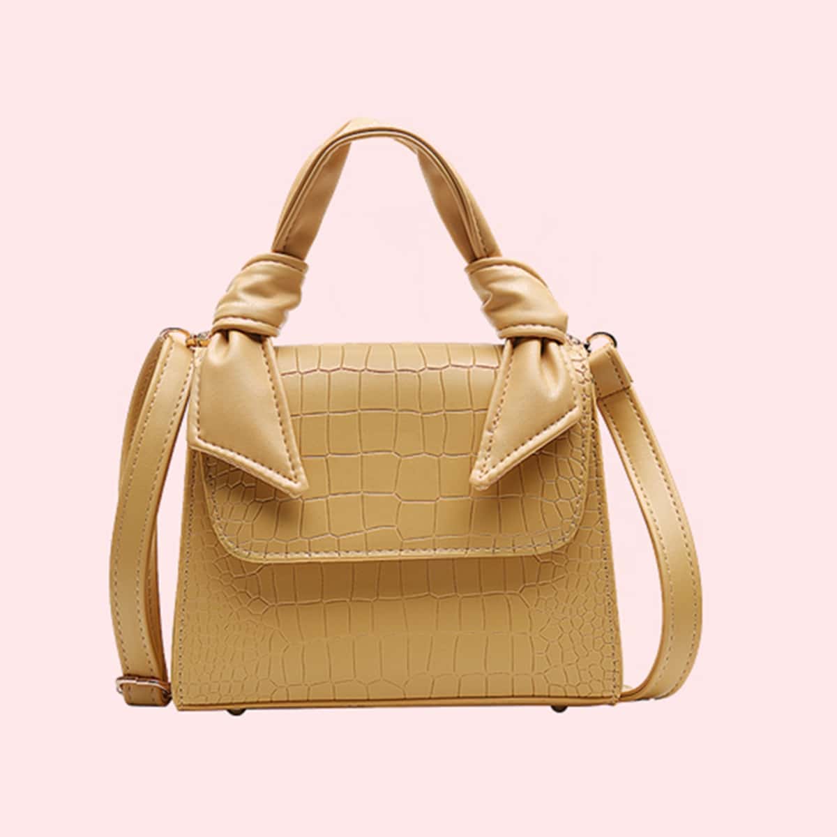

Croc Embossed Flap Satchel Bag, Yellow