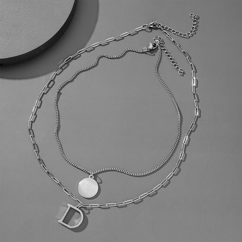 

2pcs Letter Charm Necklace, Silver