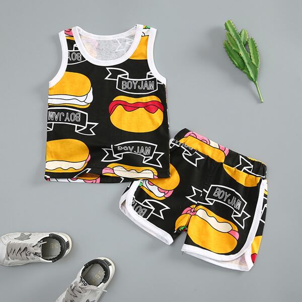 

Toddler Boys Cartoon Graphic Tank Top & Dolphin Shorts, Multicolor