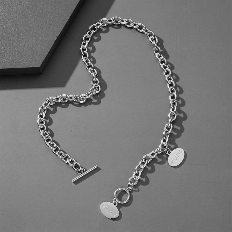 

Oval Charm Chain Necklace, Silver