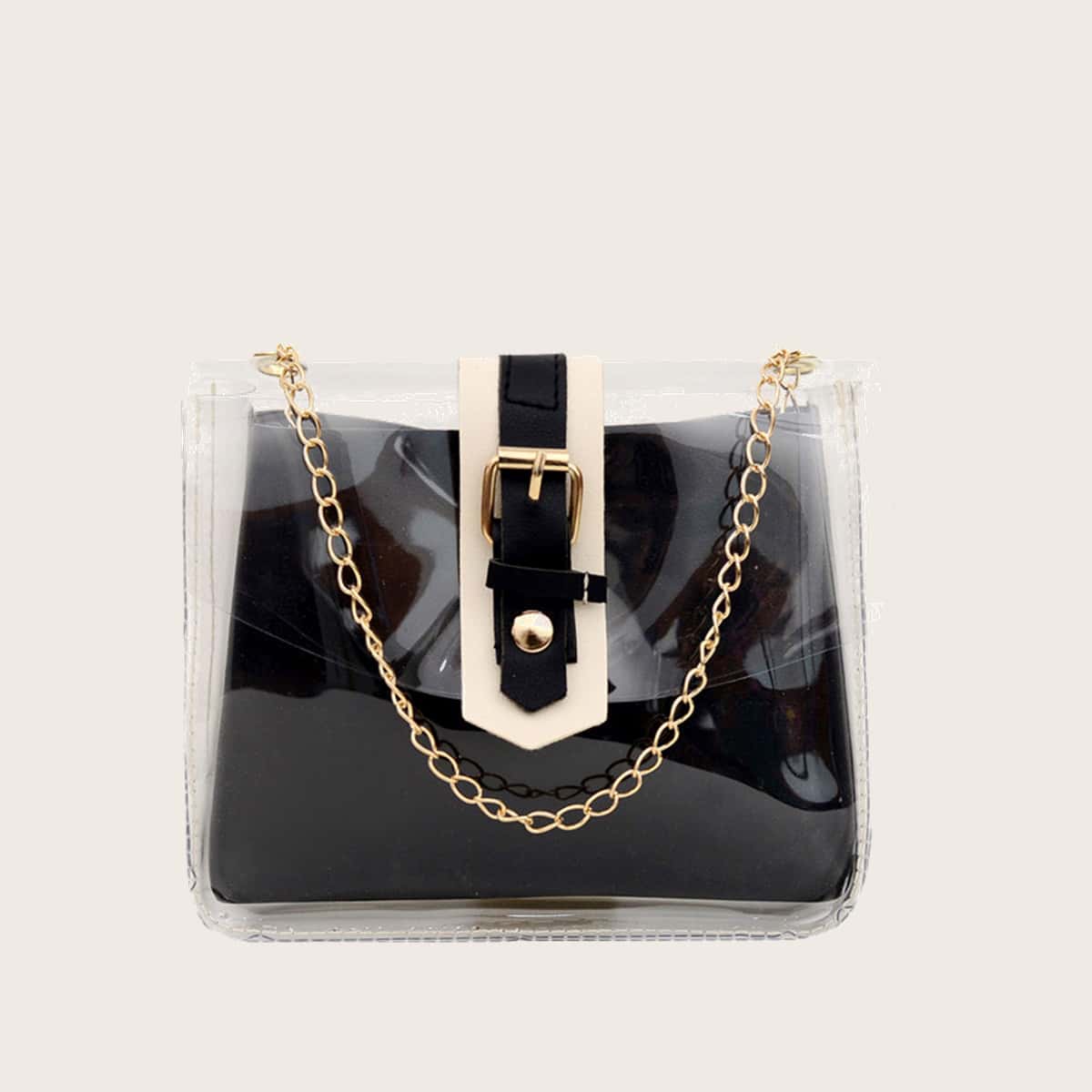 

Buckle Clear Bag With Inner Pouch, Black