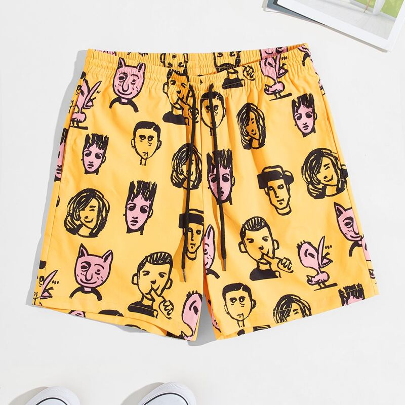 

Guys Drawstring Waist Figure Graphic Shorts, Yellow