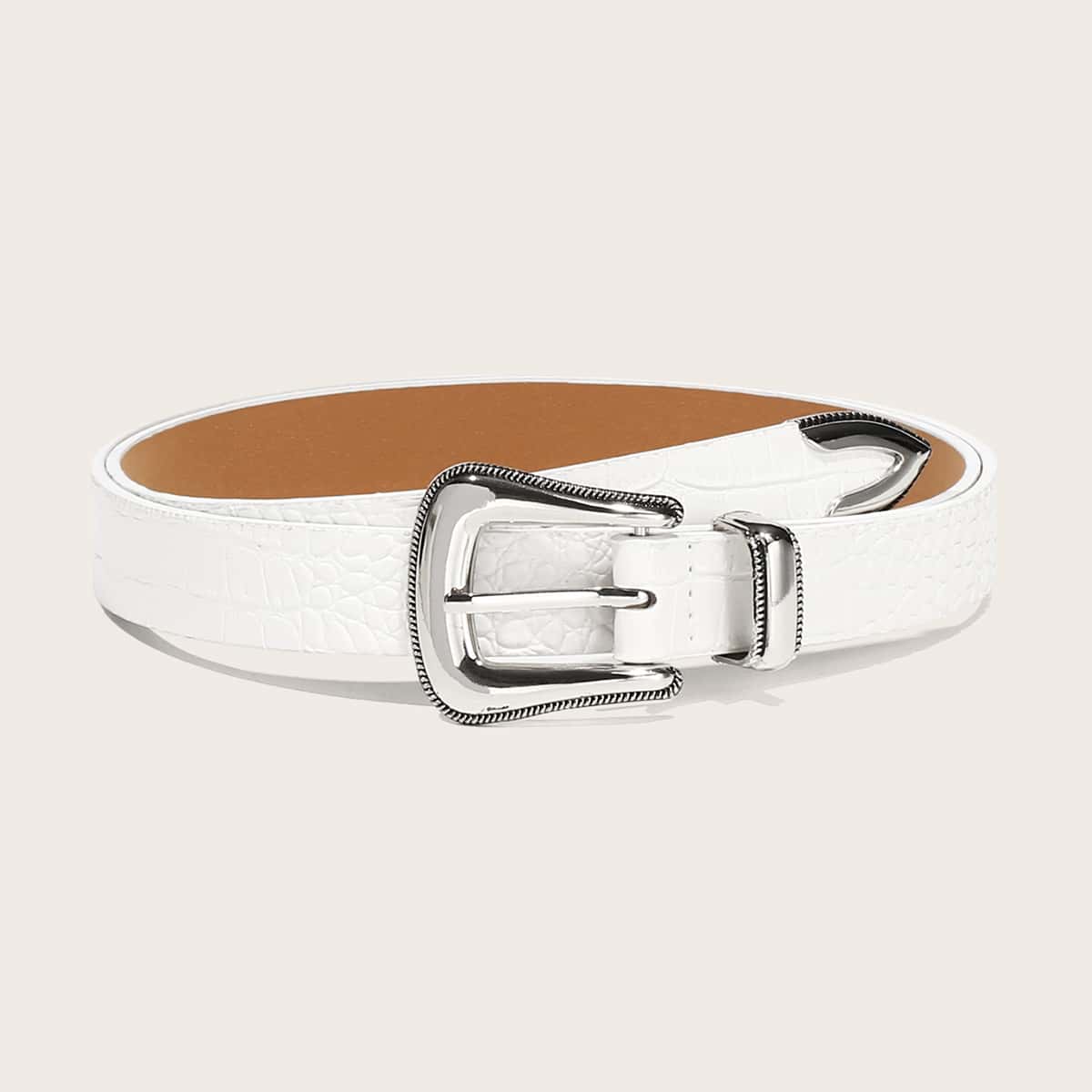 

Croc Pattern Buckle Belt, White