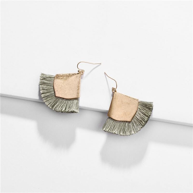 

Fan Shaped Drop Earrings, Green