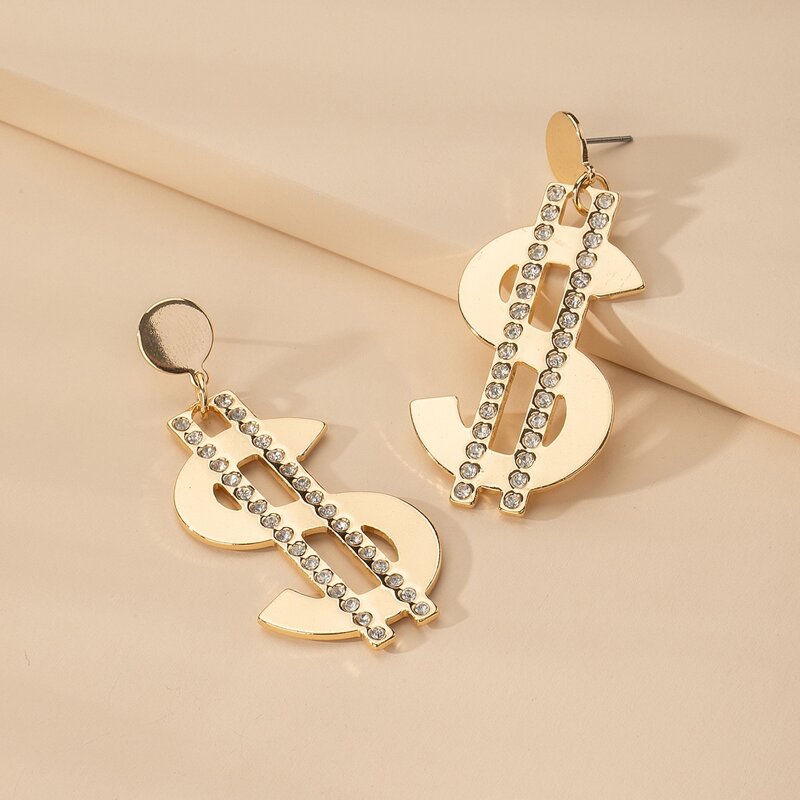 

Rhinestone Engraved Drop Earrings, Gold