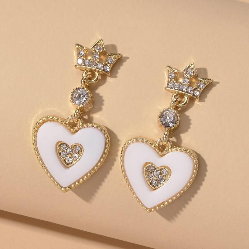 

Heart Shaped Drop Earrings, White