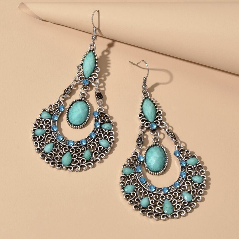 

Vintage Tribal Drop Earrings, Blue