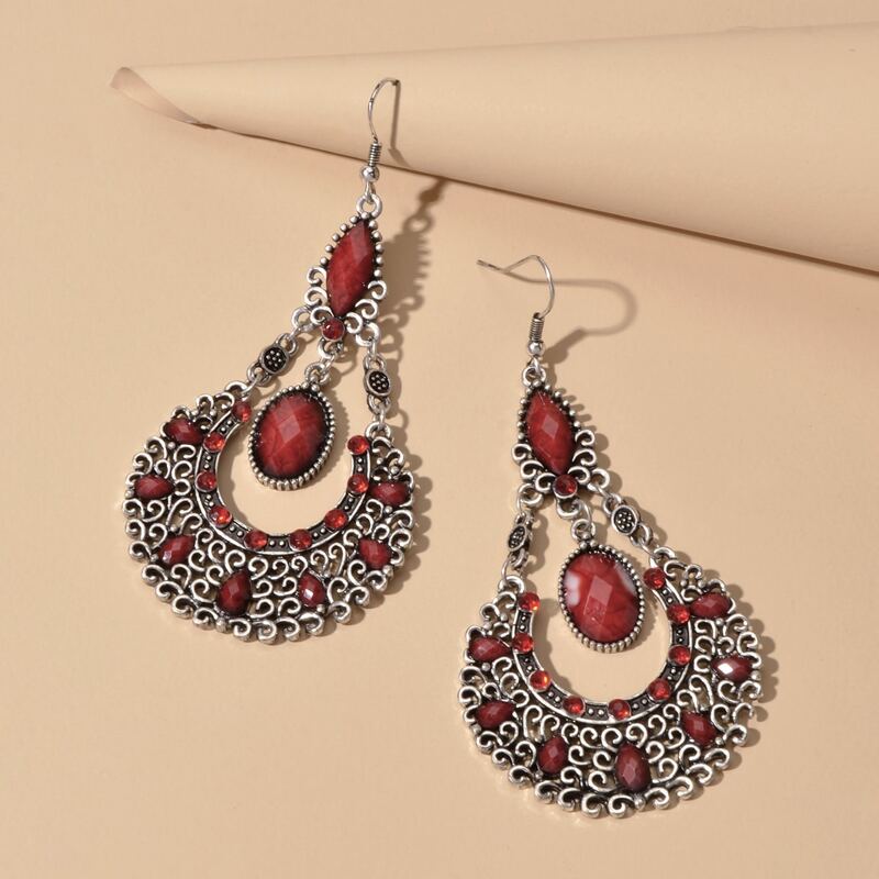 

Vintage Tribal Drop Earrings, Red