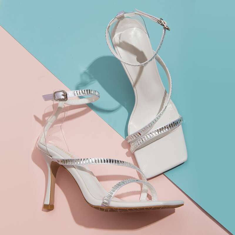 

Open Toe Ankle Strap Stiletto Heels, White
