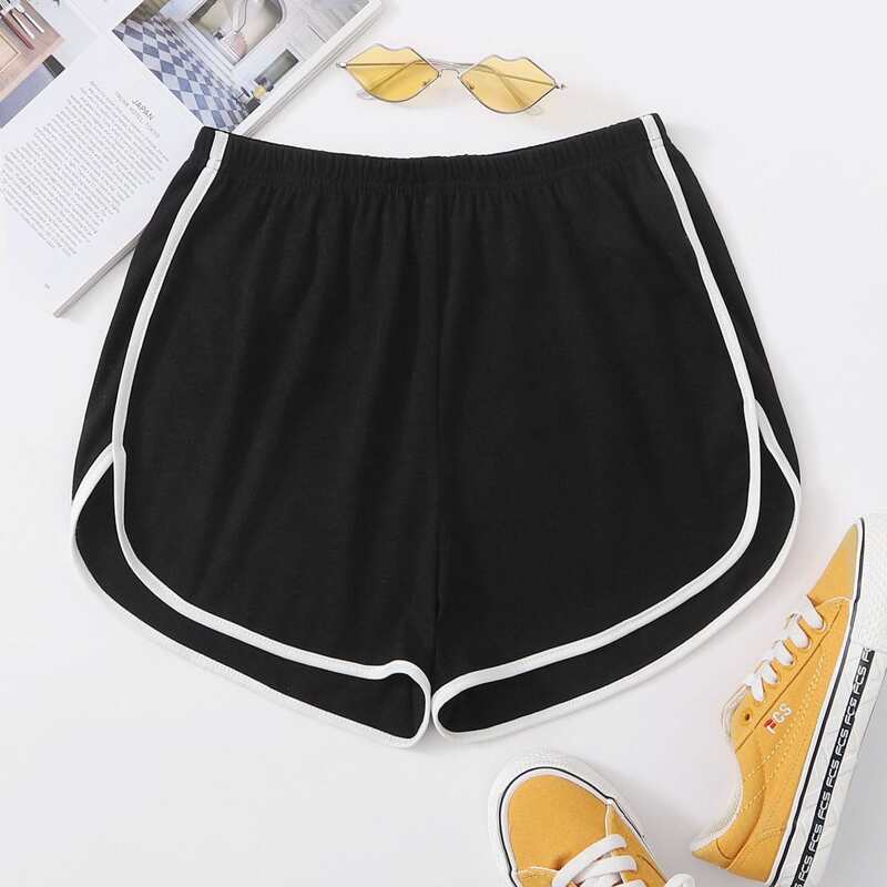 

Contrast Trim Track Shorts, Black