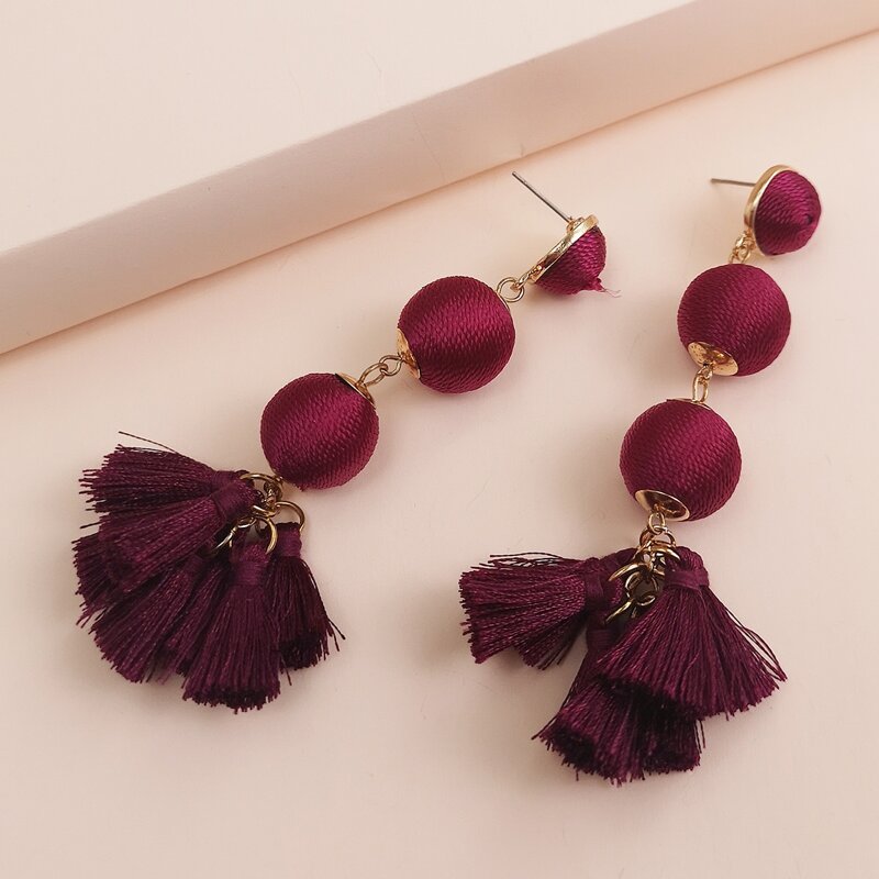 

Tassel Drop Earrings, Red