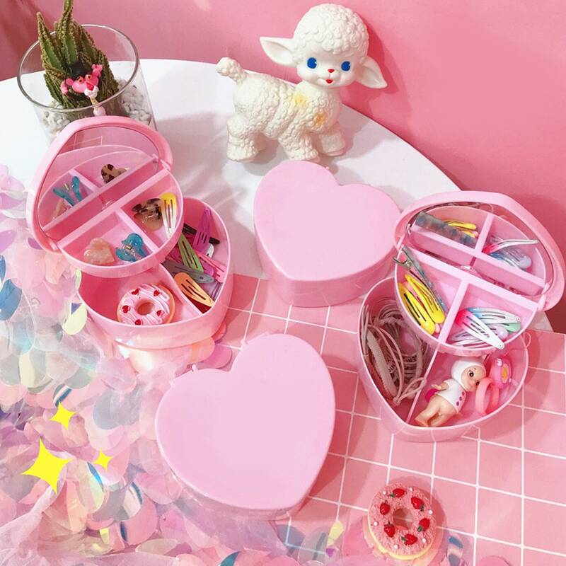 

Heart Shaped Double Layer Storage Box, Pink