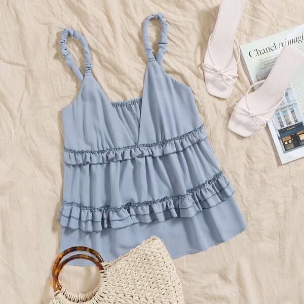 

Frill Trim Cami Top, Blue