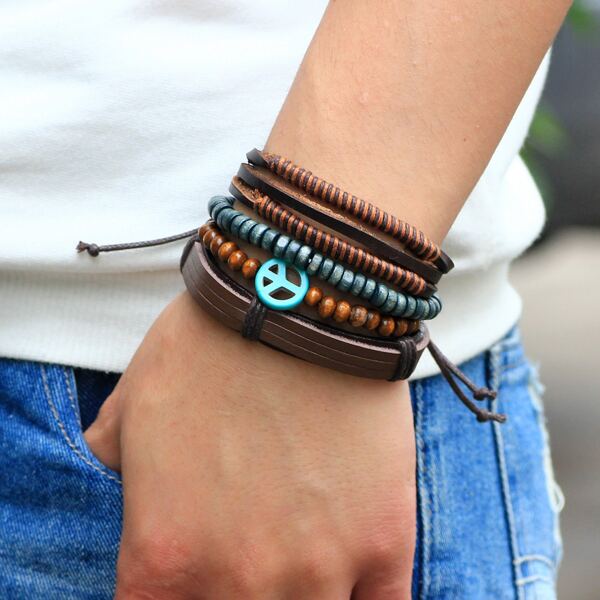 

4pcs Men Layered Bracelet, Multicolor