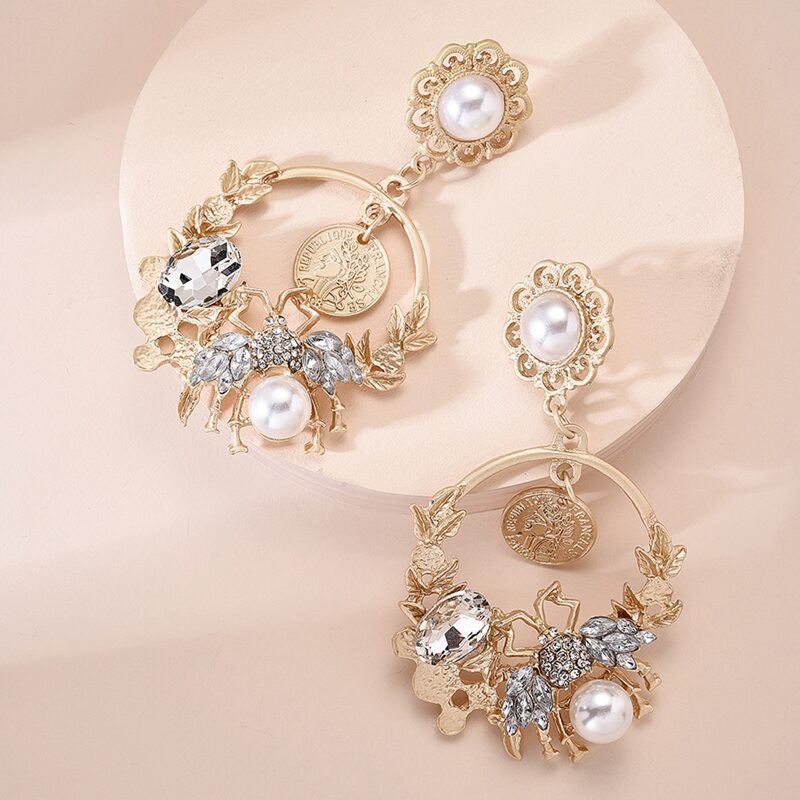 

Faux Pearl Decor Drop Earrings, Gold