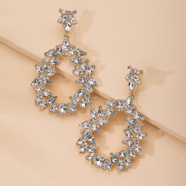 

Rhinestone Engraved Drop Earrings, Silver