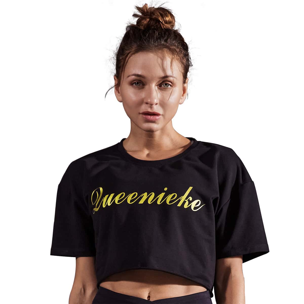 

Queenieke Letter Graphic Crop Sports Tee, Black